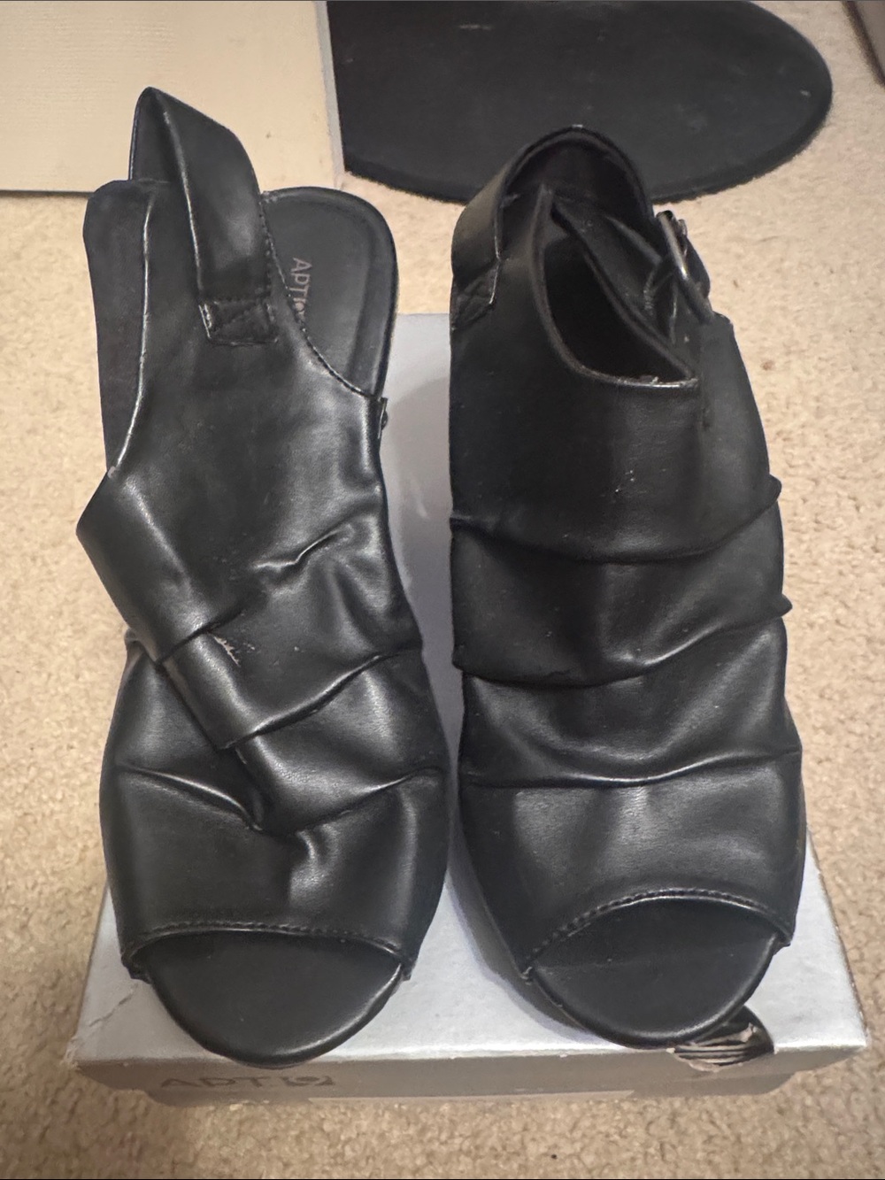 Apt. 9 Black Ruched Peep-Toe Slingback Wedge Mules